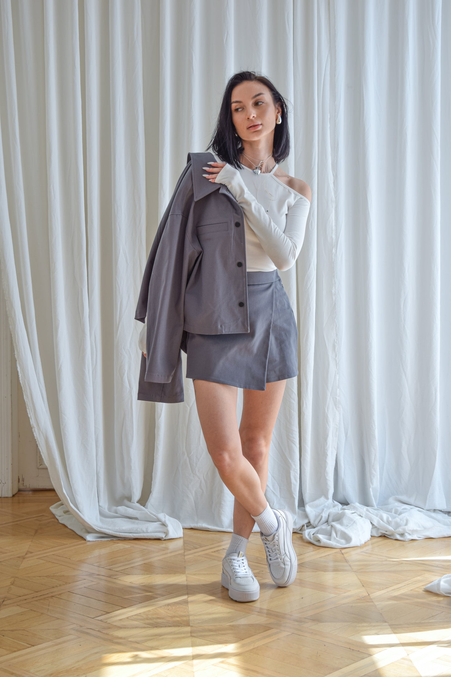 Cropped Jacke & Wickel-Minirock Set