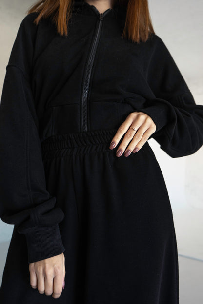 Set mit kurzem Zip-Hoodie und Palazzo-Hose